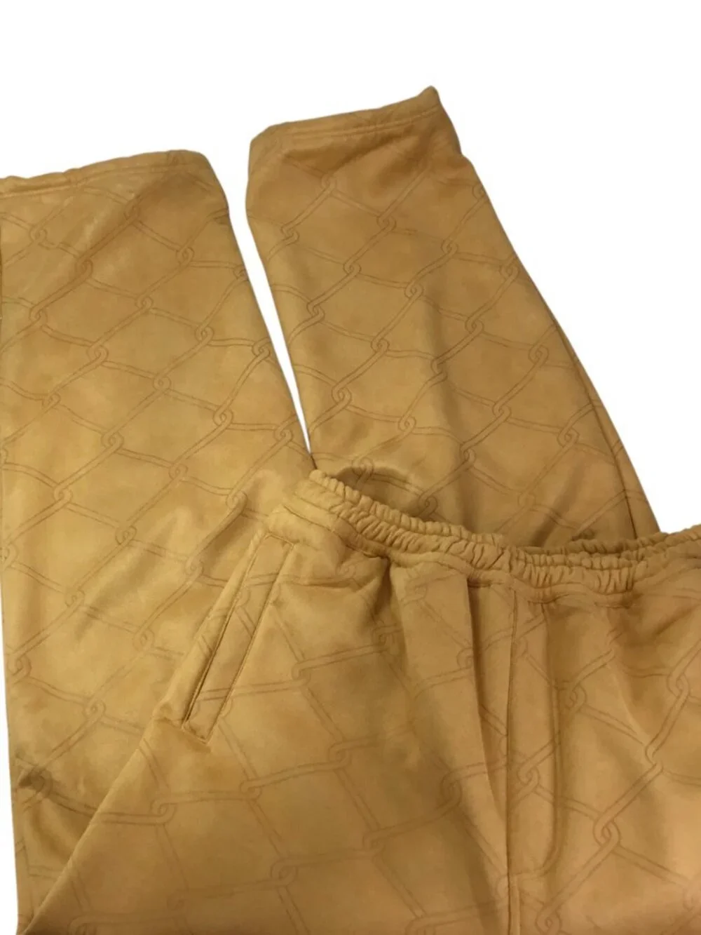 Vtg Godbody Denim NWT Banger Gold Velour Jogger Track Pants Quilted XL Embossed